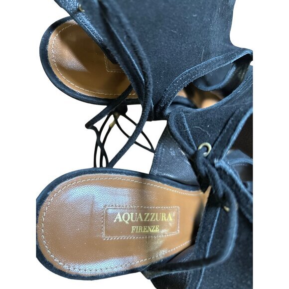 Aquazzura Black Suede Ankle Strap w Tie Heels Sandals Formal Shoes‎ Size It 38.5 - Picture 7 of 11